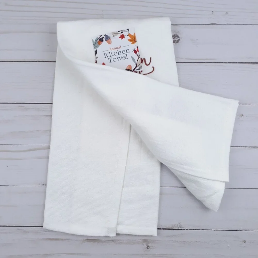 Fall Kitchen Dish Towel Dual Purpose Gnome Embroidered Pumpkin
